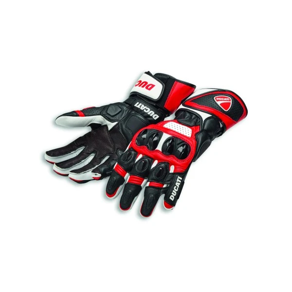 Ducati Speed Evo C1 Red and White Leather Motorcycle Gloves | Cowhide Racing Biker Gear | Genuine Leather Biker Riding Gloves