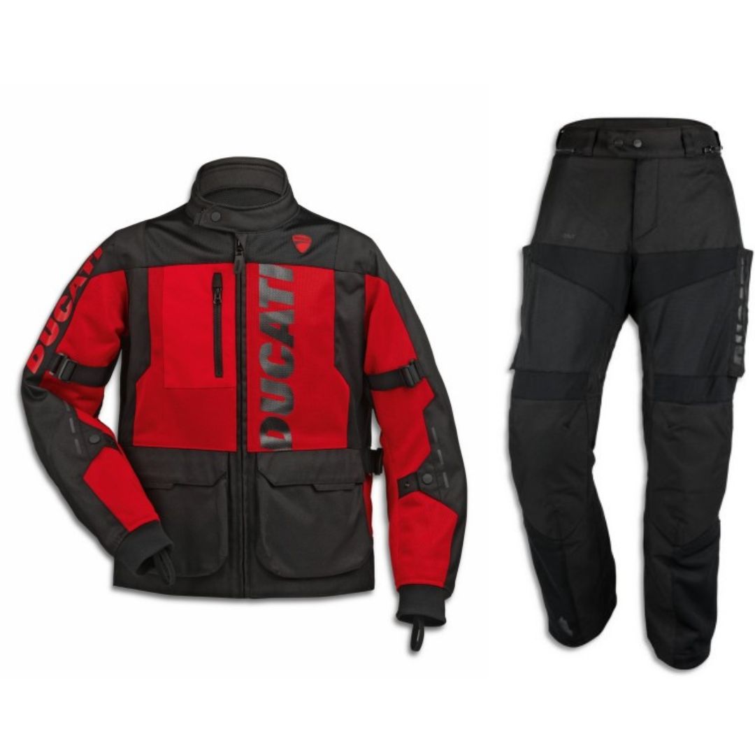 Ducati Tour Summer C1 Men's Motorcycle Suit – Red & Black | Cordura Textile | CE Armoured Touring Gear